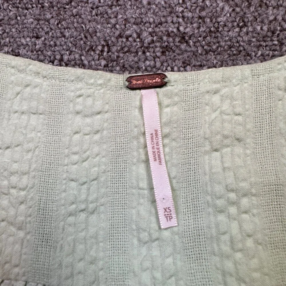Free People Lolita Peasant Top Neon Pastel Green 100% Cotton Women's X-Small